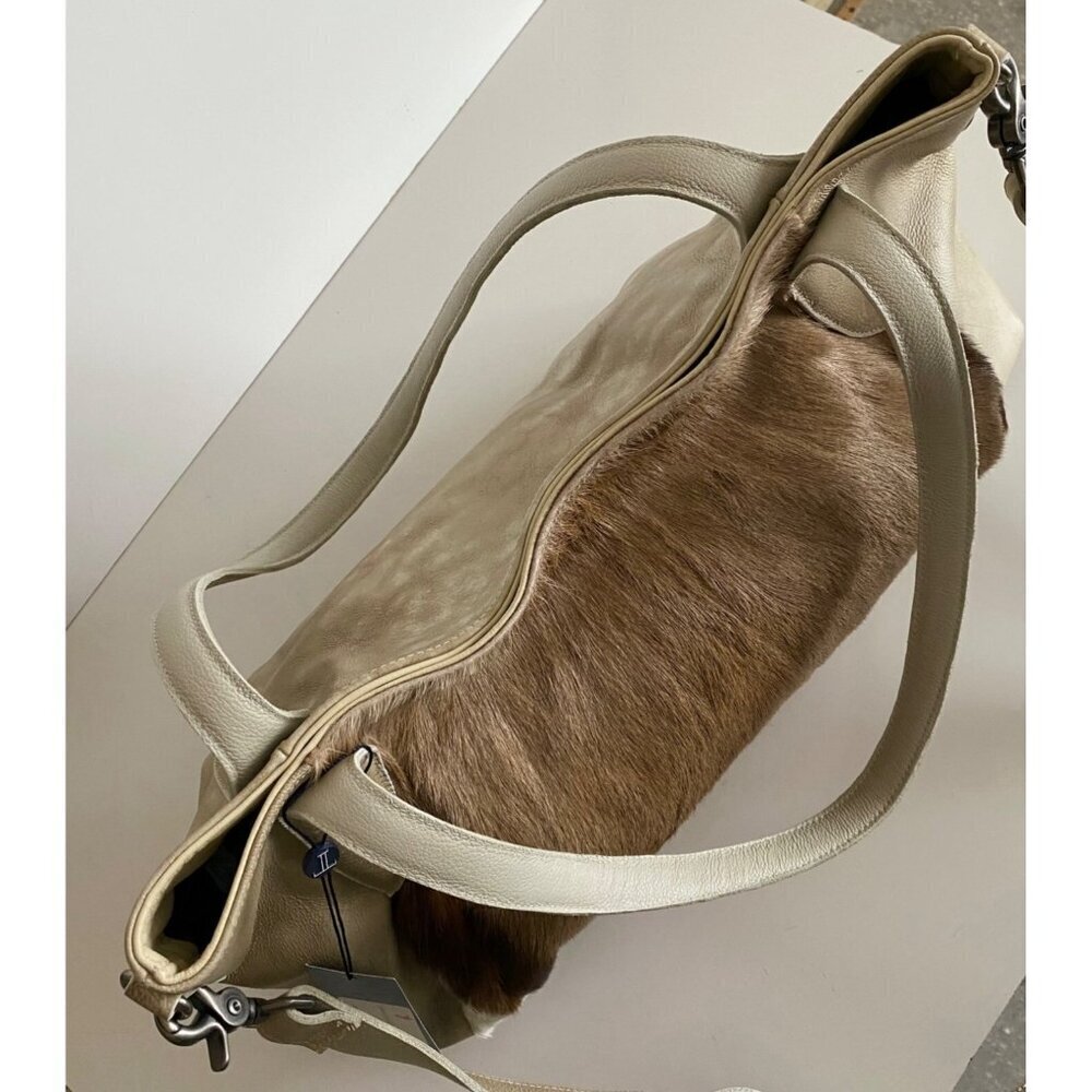 Lucchese Antelope Leather East West Tote Bag Crossbody Marble Ivory Travel Bag - Picture 8 of 16